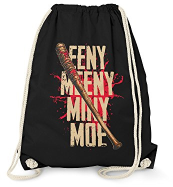 Fashionalarm Turnbeutel - Eeny Meeny Miny Moe | Rucksack zur Serie T-W-D als Geschenk Idee für Fans | Dead Walking Negan Glenn Lucille The Saviors, Schwarz One Size