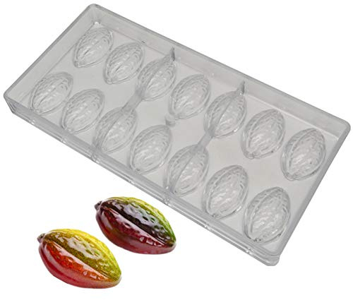 Goldbaking Molde de policarbonato con forma de cacao para chocolate, bandeja de caramelos de plástico duro