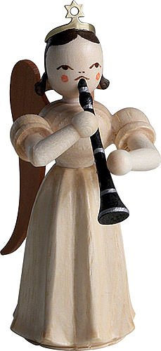 Blank Kunsthandwerk Faltenlangrockengel mit Klarinette, natur - 6,6 cm