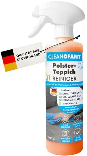 CLEANOFANT Polsterreiniger 500 ml Wohnwagen & Wohnmobil | Spezial Textilreiniger Spray für Sitze, Polster & Teppich - pH-neutral & Biologisch abbaubar - dezenter Zitronenduft