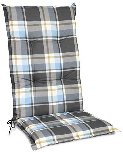 Beautissu Hochlehner Auflage Gartenstuhl 120x50 cm Polster Blau Kariert – 6cm Dicke Polsterauflage Bequem, rutschfest & UV-Lichtecht 5 – Stuhlkissen Sitzauflage Garten Terrasse Balkon – Sunny BK
