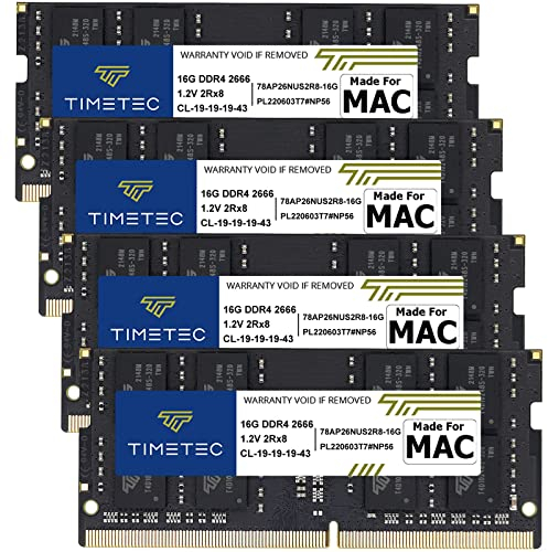 Timetec 64GB Kit (4x16GB) Compatible con Apple DDR4 2666MHz para Mid 2020 iMac (20,1/20,2) / Mid 2019 iMac (19,1) 27 Pulgadas Retina 5K PC4-21333 / PC4-21300 CL19 SODIMM Mac Memoria RAM