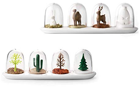 TabEnter Küchen-Gewürzglas mit Tablett, Vierjahreszeiten- und Tierparade-Design, 4-in-1-Streuer
