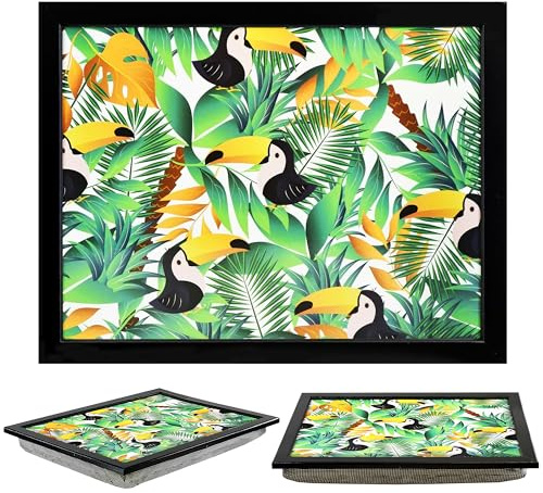 The Magic Toy Shop Wooden Lap Trays with Bean Bag Cushion - Tropical Design - Large Padded Tray for Kids and Adults - Suitable for Food, Work, Art, TV, Sofa, Bed - Suitable Design for Nature Lovers