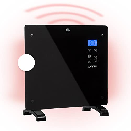 Klarstein Norderney - Calefactor-convector, calefactor bajo consumo, IP24, Termostato, Sensor temperatura, radiador electrico bajo consumo, Pantalla LCD, Control táctil, 1000 W, Ébano