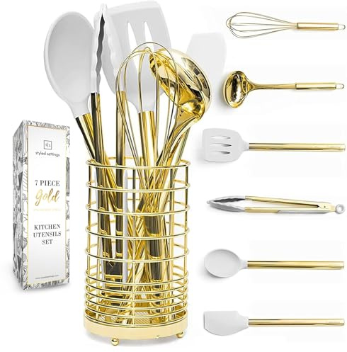 Styled Settings White and Gold Kitchen Utensils, 7-Piece