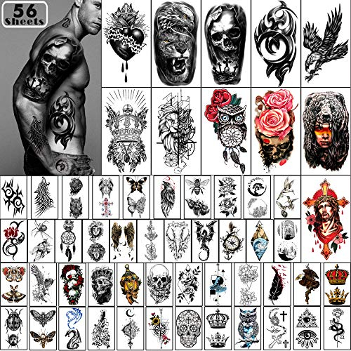 Yazhiji 56 Hojas de Tatuajes Temporales 11 Hojas Pegatinas de Medio Brazo para hombres o mujeres con 45 hojas de pequeños tatuajes falsos