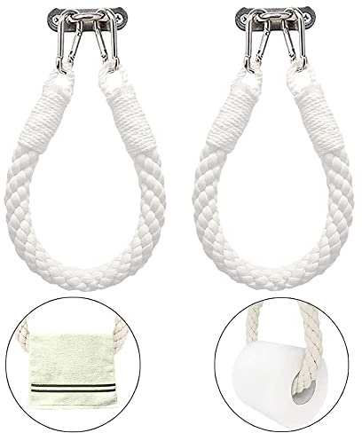 Niciksty Lot de 2 Porte-Rouleaux de Papier Toilette en Corde Industrielle, Porte-Papier Toilette rétro Nautique, Porte-Serviettes, Support Mural pour décoration de Salle de Bain (Blanc)