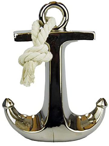 osters muschel-sammler-shop Metall Aufsteller Mangoholz ┼ Anker oder Segel-Boot/Schiff ┼ MEERzeit - Moin mit Anker ┼Maritime Deko für Haus und Bad (Anker Silber 22,5cm)