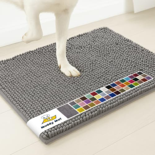 Muddy Mat® | Super Absorbent Door Mat Indoor, Microfiber Quick Dry Chenille Entryway Rug, Non-Slip Front Door Mat, Indoor Mats for Entryway, Machine Washable Pet Rug, Grey 28x18