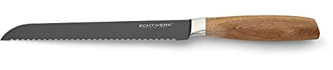 ECHTWERK Black-Edition coltello da pane, coltello da cucina, acciaio inossidabile di alta qualità, lama seghettata, manico ergonomico in legno di acacia, lunghezza lama 20 cm