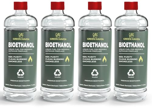 GREEN HAVEN 4L Premium Bioethanol Fuel for Fireplace, Fire Pits - Bio Ethanol Liquid Fuel, High Purity Clean Burning Bioethanol Fuel Liquid for Indoor and Outdoor