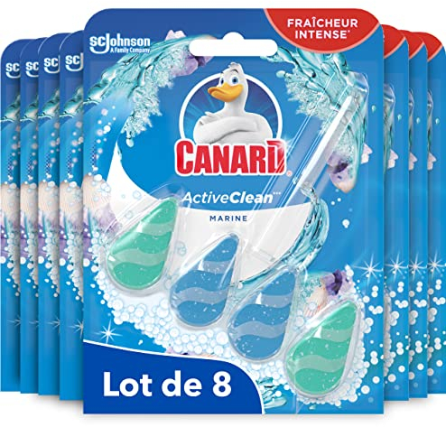 Canard WC Canard Active Clean Marine – Bloc pour les toilettes - Fraîcheur Intense et Mousse Nettoyante à Chaque Chasse - Jusqu’à 3 Semaines d’Efficacité - 8 Blocs