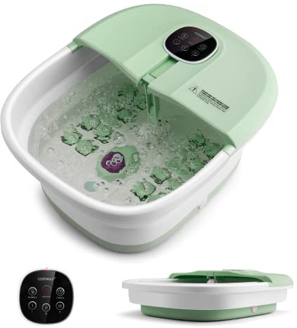COSTWAY Pediluvio Massaggiatore Piedi Elettrico, Pediluvio Idromassaggio Plantare Pieghevole con Telecomando, 3 Temperature Regolabili, Timer, Fino al 45 (Verde)