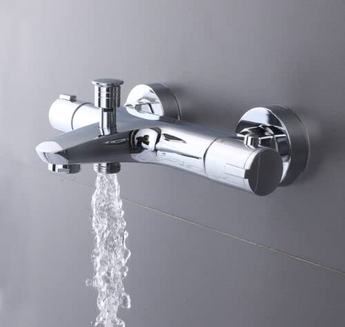 Badkarsarmatur termostat badarmatur badrum badkarstermostat blandare dusch med 38° säkerhetsknapp, termostatiskt badkar badkarsblandare duscharmatur vattenkran krom mässing
