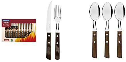 Tramontina Steakbesteck Pizzabesteck, 12-teiliges Set, für 6 Personen, & TRADICIONAL Besteck, Naturholz-Griffen, rostfreier Edelstahl (Tafellöffel)
