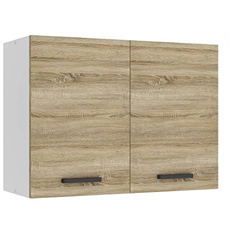 Belini Meuble Haut Cuisine SG 80 cm, avec 2 Portes, chêne Sonoma | Meubles de Cuisine - Mural, Rangements, 2 Portes, Taille: 29,6 x 80 x 58 cm, Armoire Murale avec Poignée en Métal