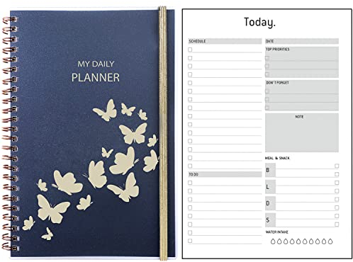 Agenda Sin Fecha A5 Dia por Pagina, Daily Planner con To Do List & Schedul, Páginas Note Contacto RastreadorHabitual, Elástico, Bolsillo Espiral Planificador Diario para Escolar Familiar Trabajo