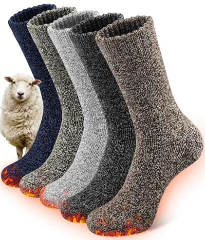 SIHOHAN Merino Wool Socks Mens Thermal Socks 5 Pairs Extra Warm Breathable Hiking Winter Sock for Outdoor Ski Sports, Multicolor 1, UK 6-11