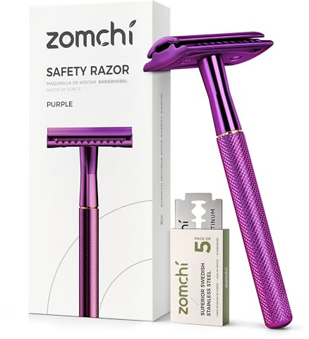 ZOMCHI Rasoir de sécurité à double tranchant avec 5 lames, pour homme et femme, réutilisable, sans plastique – Violet