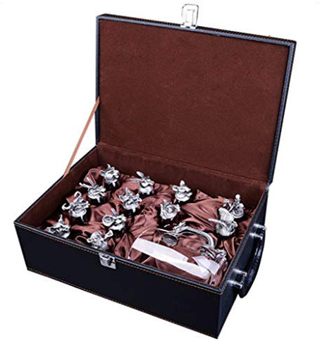 Juego de dispensador de copas de vino blanco con 12 Zodiac Estuche de cuero de alta calidad Botella creativa Spiritaque Retro Wine Set 45ml (Color: C)