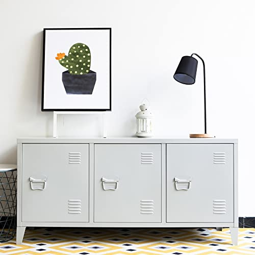[en.casa] TV-skåp Kotka metall 58 x 113 x 40 cm, TV-bord, TV-hylla, med 3 skåpdörrar och hyllhyllor i skåpinteriör stål