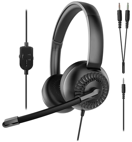 Speedlink METIS Casque stéréo - Casque léger Filaire avec Microphone et télécommande Filaire, Bureau et télétravail, Prise Jack de 3,5 mm avec Adaptateur Y, Sac de Rangement, Noir