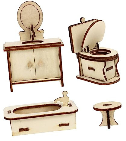 Garneck Mini-badewanne Mini-Toilette Miniaturmöbel Für Puppenhaus Kinderspielzeug Für Badezimmerdekoration Holzspielzeug Kompaktes Und Detailreiches Zubehör