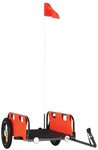 vidaXL Fahrradanhänger, Anhänger für Fahrrad, Lastenanhänger mit Reflektoren Flagge, Transportanhänger Radanhänger, Orange Oxford-Gewebe Eisen