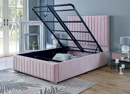 Single Ottoman Bed | 3ft Single Storage Bed with Gas Lift Up Heavy Duty Mesh Frame, Upholstered Base and Headboard (Pink)