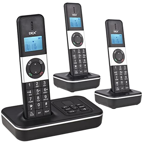 Sunydog Teléfono Fijo Inalámbrico,D1002 Tam-T Teléfono Inalámbrico de 3 Auriculares con Contestador Automático Identificador de Llamadas/Llamada en Espera Pantalla LCD de 1,6 Pulgadas Pantalla