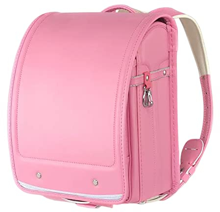 Sac d'école, Ransel Randoseru Sac à Livres léger One Touch Lock Sacs d'école Japonais en Cuir PU Housse de Pluie de Grande capacité, Rose, 24,5 * 18,5 * 32 CCM
