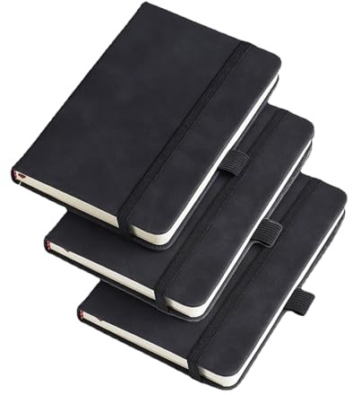 Projects Notizbuch A7 Liniert Hardcover, 3 Stück Klein Notizblock Liniert | Mini Notizblock mit Gummiband Lesezeichen, Taschennotizblock für Schule Business Büro