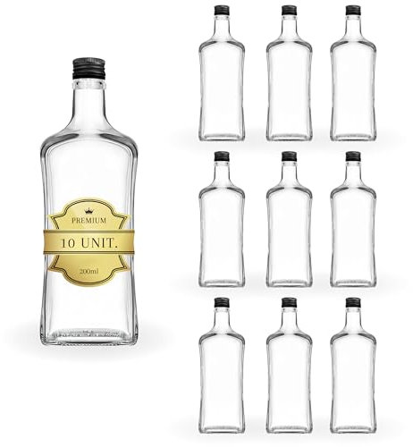 Espirito Rebelde 10 botellas de cristal de 200 ml con tapón de rosca negro – Botella para bebidas alcohólicas y licores: Tequila, Ron, Ginebra, whiskey – ideales para recuerdos