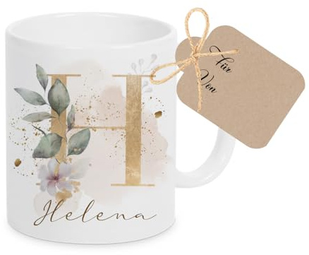 Manufaktur Liebevoll Geschenk Tasse Personalisiert Buchstabe Namenstasse Frau Freundin Geschenk Mama Muttertag Geburtstagsgeschenk Kollegin Dankeschön Abschied Monogramm (Beige Floral)