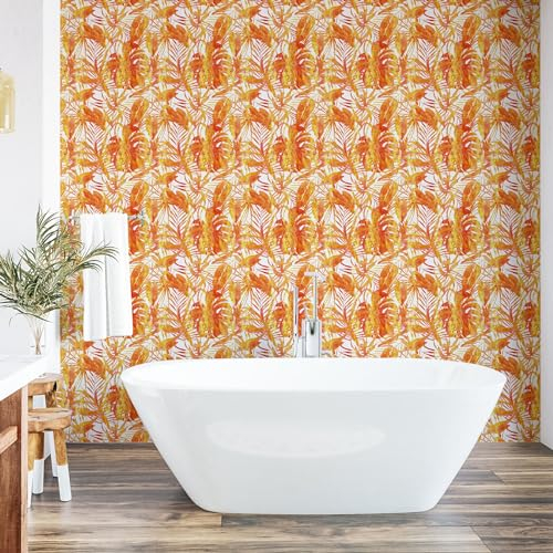 ABAKUHAUS Palmiers Papier peint autocollant pour la maison, Impression Tranquille Des Bois D'Été, Accent de salon et de cuisine auto-adhésif, 33 cm x 180 cm, Orange Brûlée Moutarde