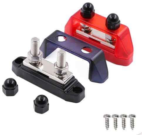 Gloaso 12V-48V DC Sammelschiene 250A Busbar mit Dual M8 Bolzen Klemmleisten Batterie Sammelschienen Erdungsstrom Stromverteilerblock 250 Amp Bus Bars für Kfz Solar Boot LKW, Rot & Schwarz 2 Stück