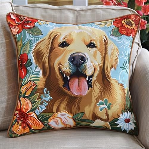 Kitquiver Knüpfkissen Set Hund Knüpfset für Erwachsene (43X43cm) DIY Knüpfen Set Kissen Bastelset Knüpfen Handwerksset Kissen DIY Bastelset für Anfänger für die Sofa-Heimdekoration