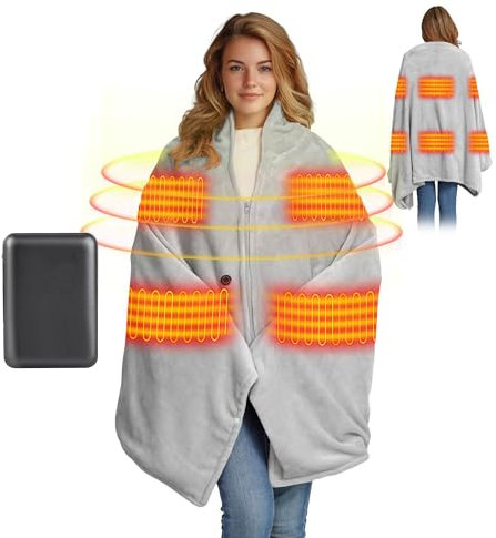Wodesid USB Heizdecke, Elektrische Heizdecke Kabellos mit 10000mah Batterie, Beheizter Schal mit 3 Stufen Temperaturregelung,6 Heizzonen Heizponcho Wraps