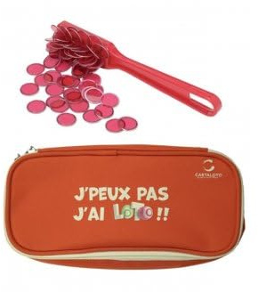 cavernedesjouets Kit Loto 3 en 1 magnetique - Trousse + Baton ramasse + 100 pions Rouge - Rangement et Jeu - Set Bingo quine et Carte