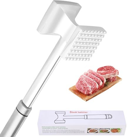 Bixury Mazo para Carne Acero Inoxidable Ablandador de Carne 27 cm Mazo de Carne de Doble Cara Plateado Herramienta de Cocina Martillo Carne de Acero Inoxidable para Ablandar Carne de Res Cerdo Pollo