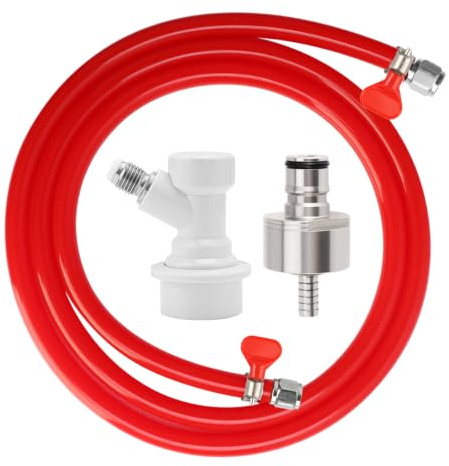 MRbrew 5 Feet Gas Line Ball Lock Keg Fitting Carbonation Cap Kit, Ball Lock Disconnect with Stainless Steel 5/16'' Draft Beer Barb Kegerator PVC Tubing Co2 Hose fit Soda Bottle Homebrew