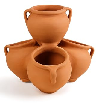 FRANCACOR Juego MACETAS Unidas - Barro Natural - 4 MACETAS EN LA Misma Pieza - ECOLÓGICO - Maceta Barro Redonda Plantas Flores (22 x 19 cms)
