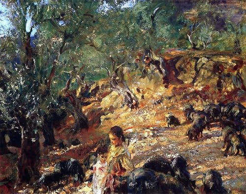 XcBAIHOUD Poster Image Affiche Artistique Toile Décorative Ilex Wood à Majorque avec des cochons par John Singer Sargent Peinture Murale Pour les Décorations pour la Maison 60x90cm