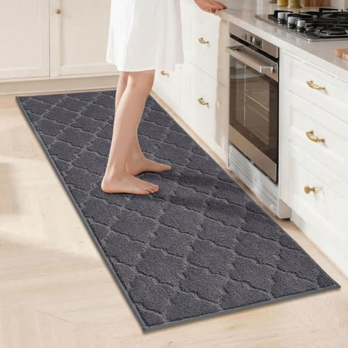 COSY HOMEER Küchenteppich, 50 x 150 cm Küchenläufer, Dunkelgrau | Rutschfest und waschbar, saugfähiges Polyestergewebe, weich unter den Füßen, für Küche und Flur