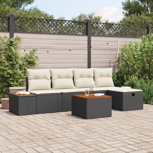 vidaXL 6-delars Trädgårdsoff-set Svart Grädde Kuddar Förvaringsfunktion Modulär Utomhussittplatser Poly Rattan Möbler Med Patio Lounge Väderbeständig