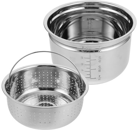 MUCKLILY Cuve Intérieure Inox 304 4l pour Cuiseur à Riz, Panier Vapeur Séparateur à Sucre, Électrique pour Cuisson Vapeur et Riz Santé