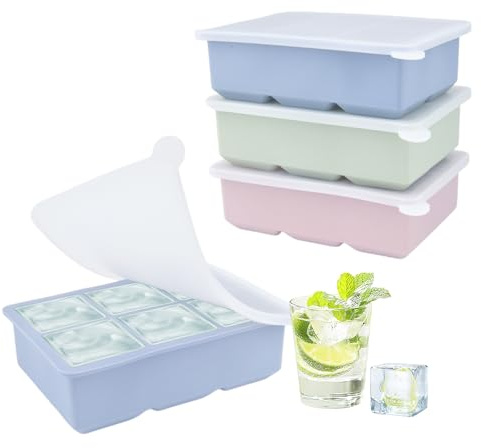 SZWLJ 3PCS Morandi Color 6-Compartment Silicone Ice Cube Tray with Lid | (Pastel Green, Soft Pink, Sky Blue) For Gin Cocktails, Iced Coffee & Freezer Blocks - Flexible & Durable