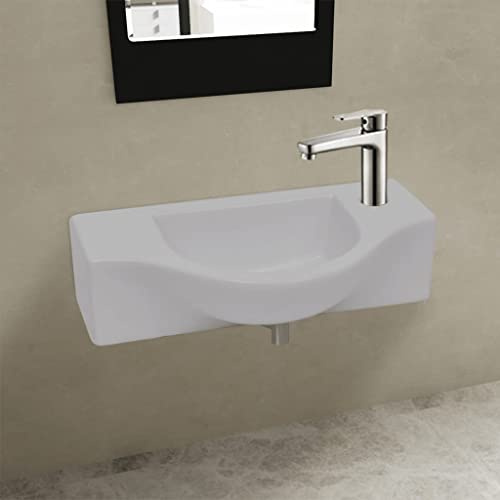 Lavabo da Bagno in Ceramica Bianca, Lavello Parete con Foro Rubinetto, Design Moderno e Compatto per Toilette o Mobile Lavabo, 45 x 25 x 12 cm