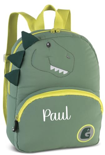 minimutz Kindergartenrucksack Tiere Mädchen Jungen, Personalisiert mit Name, Rucksack Kinder mit Vortasche Dino, 7L